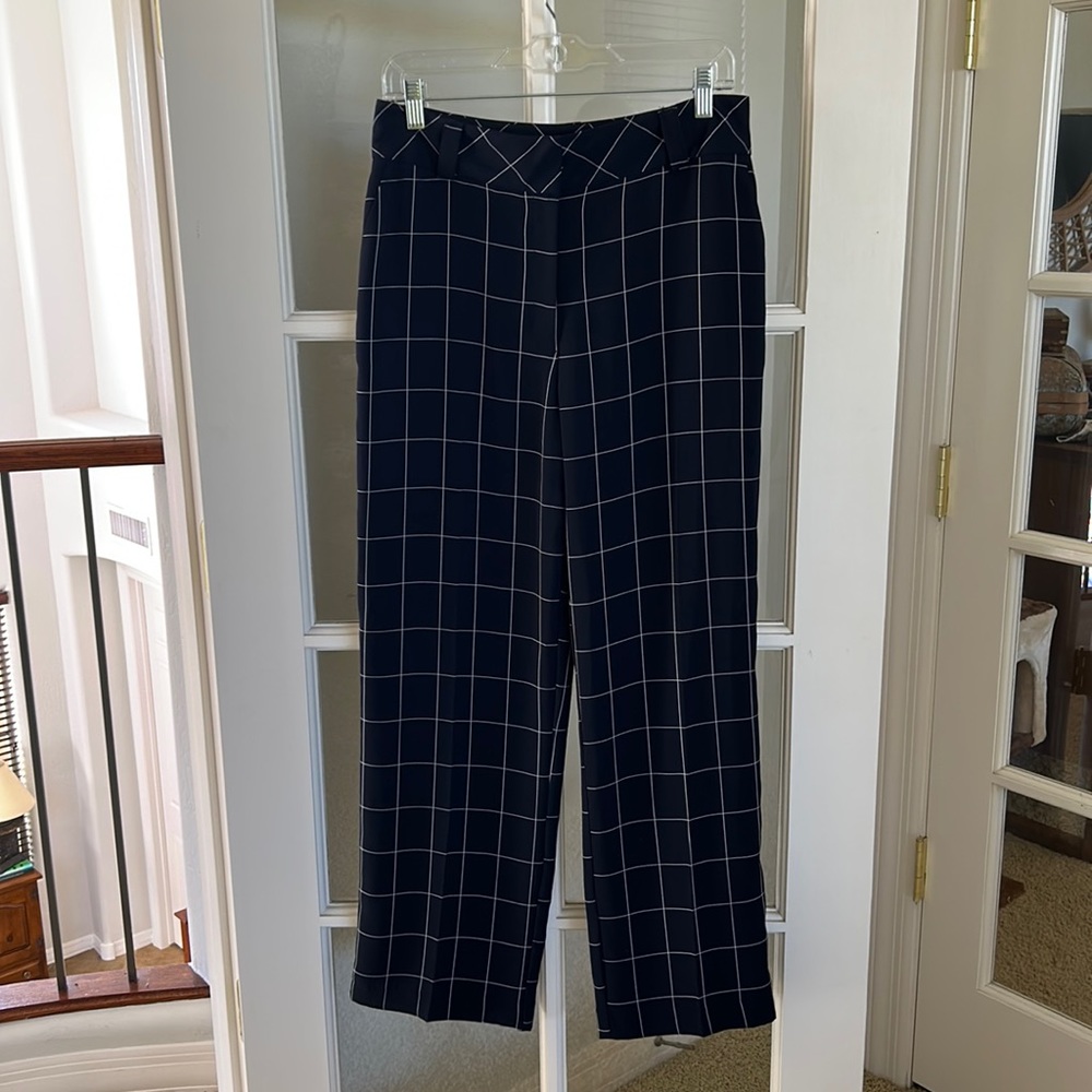 TOPSHOP Navy Wide Leg Windowpane Print Pants